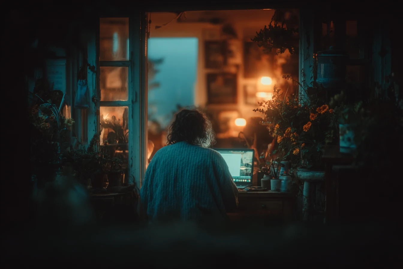 Illustration of a small business owner at a desk reviewing a website consultation document with pound sterling symbols