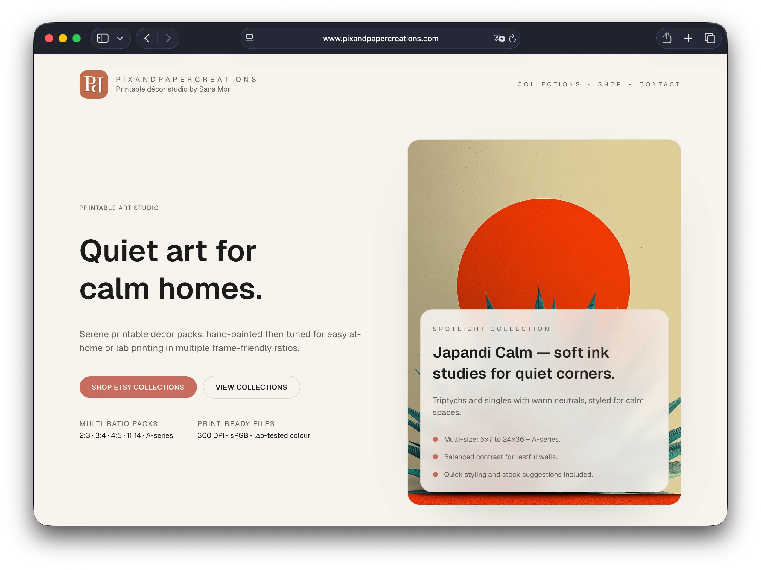 Pix and Paper Creations website screenshot