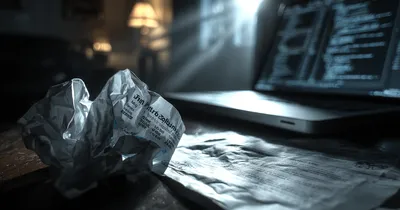 Bank transfer receipt on a dark desk next to a laptop showing code